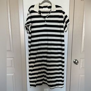The GREAT. Polo Dress in Black Rugby Stripe
